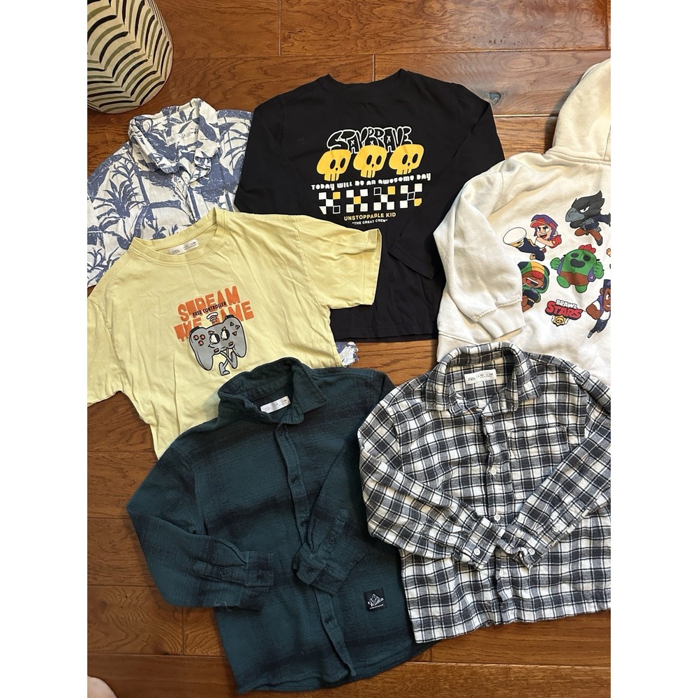ZARA Boys Size 8 9 10 Clothing Lot 6 Pcs Brawl Stars Hoodie Plaid Shirt Gamer